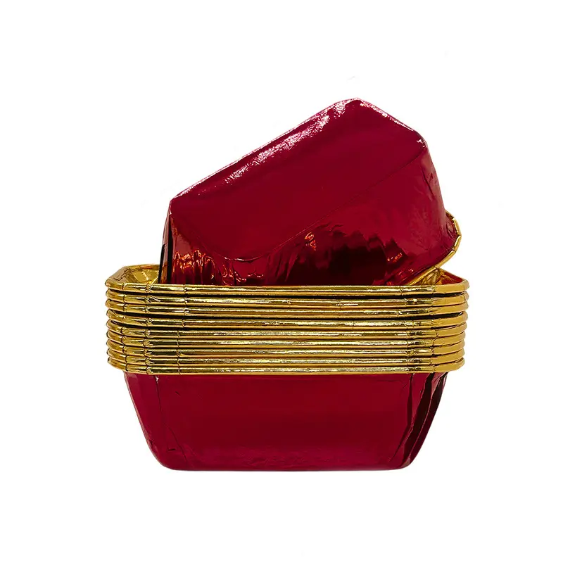 Double Side Foil Rectangle Muffin Baking Cups-Wine-red-packsources.com
