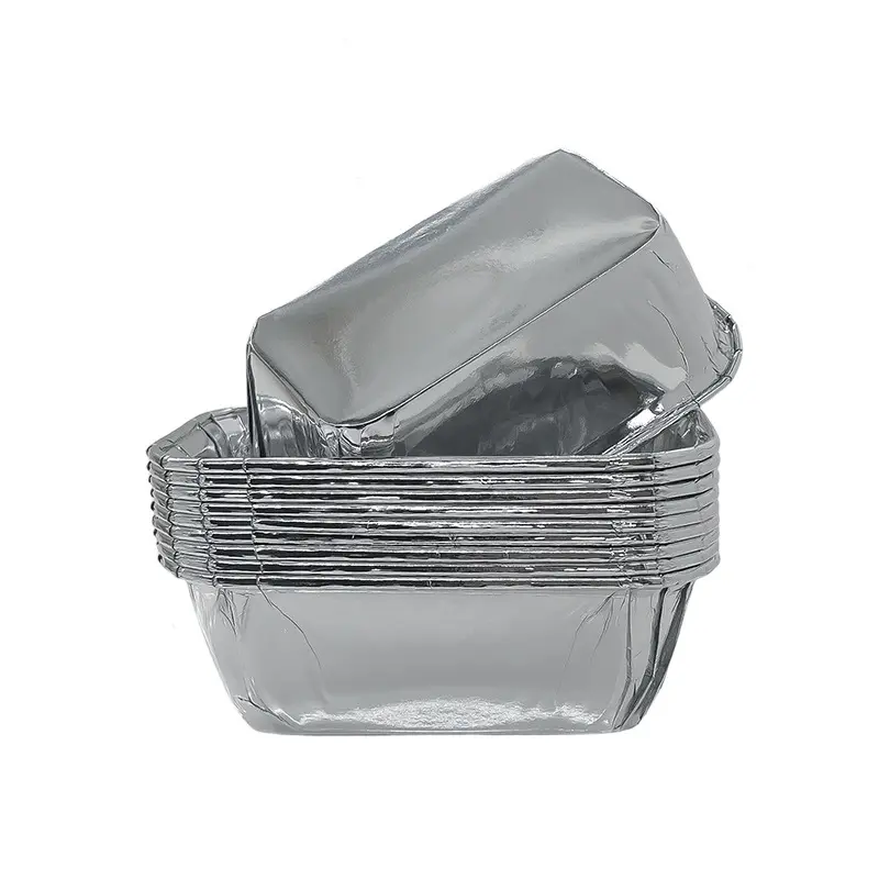 Double Side Foil Rectangle Muffin Baking Cups-Silver-packsources.com