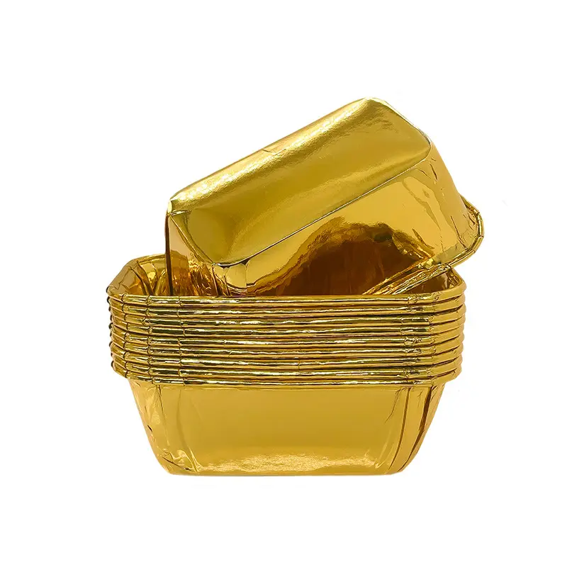 Double Side Foil Rectangle Muffin Baking Cups-Golden-packsources.com
