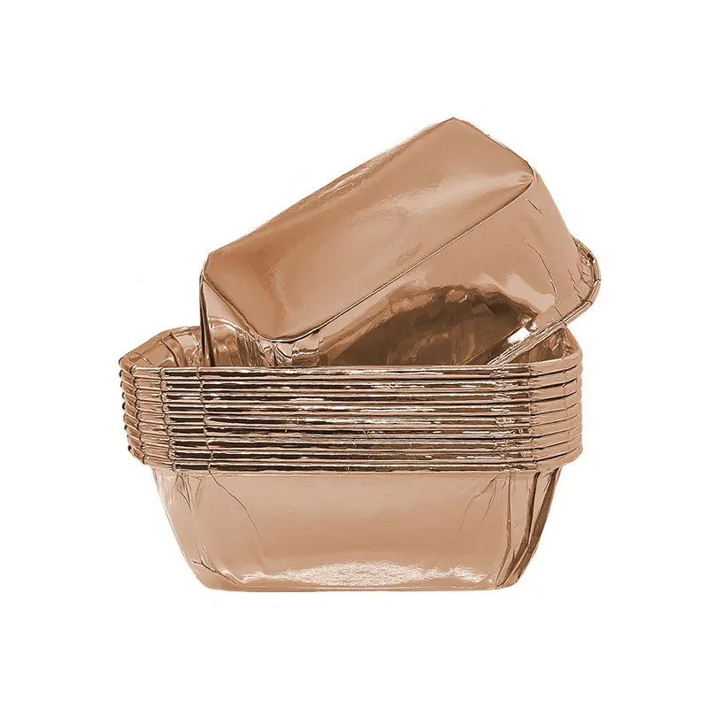 Double Side Foil Rectangle Muffin Baking Cups-Champagne-packsources.com