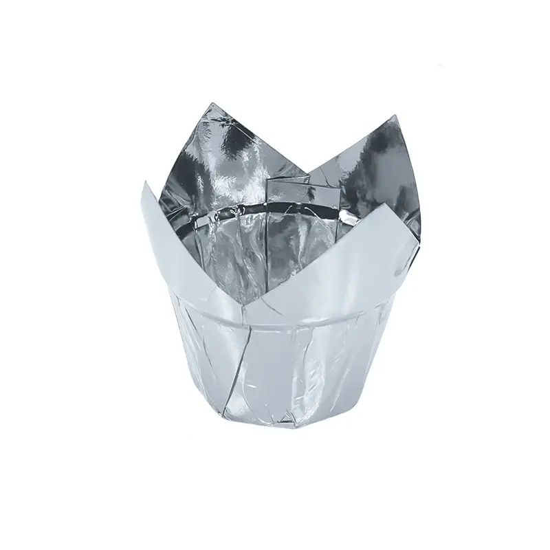 Double Side Foil Tulip Baking Cups-Silver-packsources.com