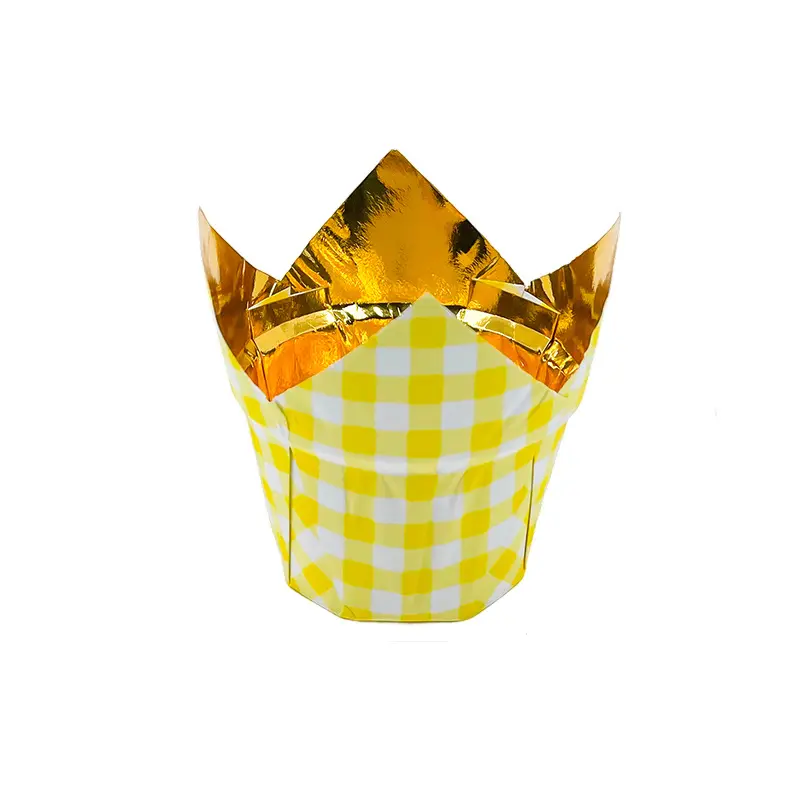 Greaseproof foil tulip baking cups-yellow-packsources.com