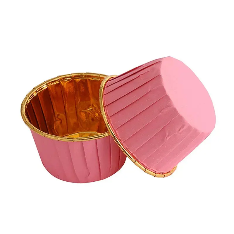 Mini Muffin Cupcake Liners Single Side Foil Greaseproof cups-pink-golden-packsources.com