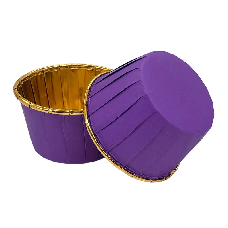 Mini Muffin Cupcake Liners Single Side Foil Greaseproof cups-purple-golden-packsources.com